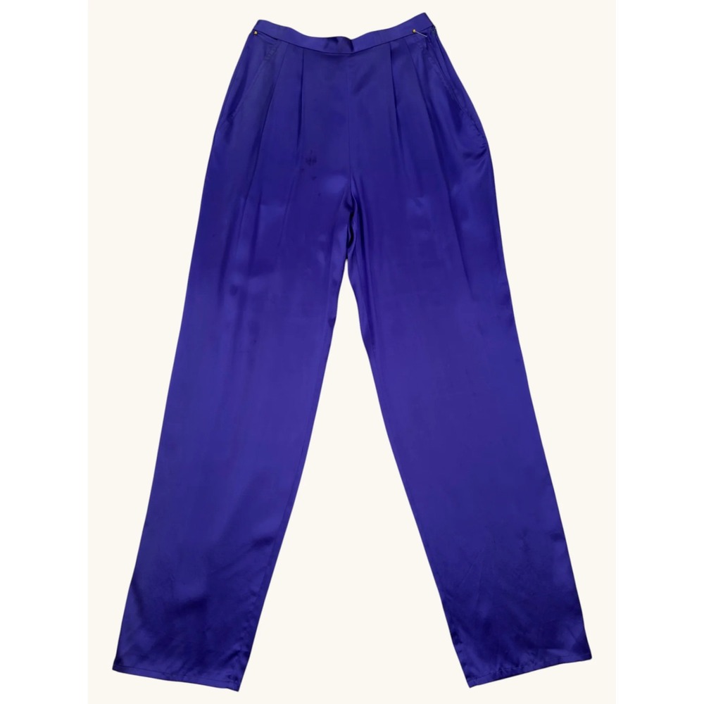 Vintage Neiman Marcus Purple Silk Pleated Wide Leg Trousers Pants Size 6 NWT